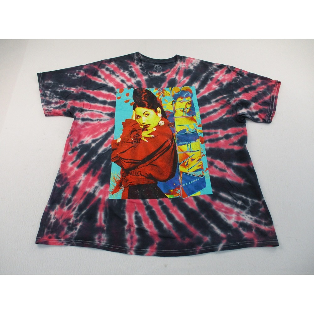Selena T-Shirt Men Large Pink Black Tie Dye Graphic Print Music Merch 12962